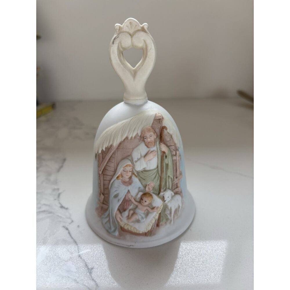 Vintage HOMCO Beautiful Nativity Bell 3D Christmas Decor 6" Tall Taiwan Holiday